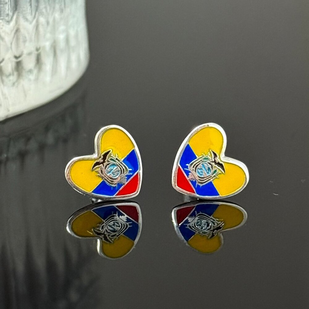 Ecuador Heart Earrings S925 Sterling Silver Handmade Ear Stud